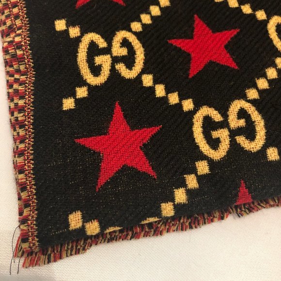 Gucci GG Stars Scarf in Black and Red NEW WITH TAGS - Picture 9 of 12